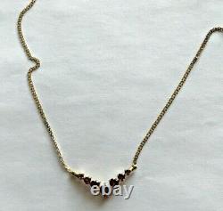10KY Gold Heart Shaped Garnet Cluster Curved Bar Necklace with Cable Chain, 18'