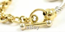 14K Two Toned Cable Bar Rolo Link Heart Toggle Charm Bracelet 7