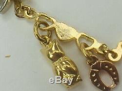 14K two tone gold seven dangle charms necklace heart bar. 17 1/4.5.9gm