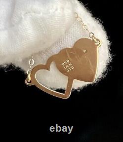 14k Yellow Gold Double Heart Diamond Accent Pendant Necklace Engraved DEB Fine