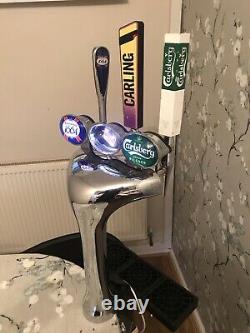 3 Way Chrome T Bar Beer Pump With Light Up Feature And Driptrays. Bar Mancave