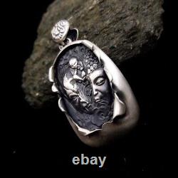 41g S925 Solid Silver Between BUDDHA Evil Statue Pendant Netsuke necklace