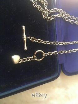 9Ct White Gold T-bar & Heart Belcher Chain Necklace (7.4grams)