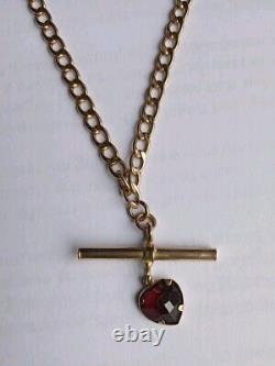 9ct 375 Yellow Gold 18inch T-Bar Necklace With Garnet Heart Pendant (Ref28/205)