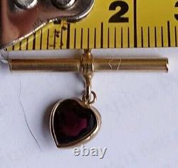 9ct 375 Yellow Gold 18inch T-Bar Necklace With Garnet Heart Pendant (Ref28/205)