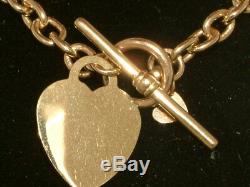 9ct GOLD T-BAR HEART RING CHAIN NECKLACE 9 CARAT GOLD