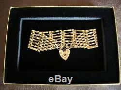 9ct Gold Seven 7 Bar Gate Bracelet 16.3 grams approx Heart charm no t bar
