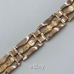 9ct Rose Gold Engraved 3 Bar Gate Bracelet 10mm 16.1g Heart Lock Fastener #418