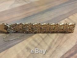 9ct Solid Gold Gate 6 Bar Bracelet With Double Heart Padlock Safety Clasp 8grams