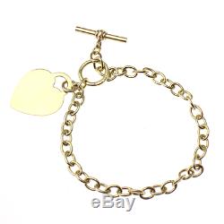 9ct Yellow Gold Bracelet With Heart Charm T-bar & Circle Catch