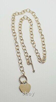 9ct Yellow Gold T-Bar and Two Tones Hearts Belcher Chain Necklace 16.5