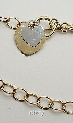 9ct Yellow Gold T-Bar and Two Tones Hearts Belcher Chain Necklace 16.5