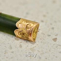 Antique 9ct 375 solid rose gold Nephrite Jade NZ hand engraved bar brooch pin