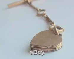 Antique Fancy Men's Rose Gold Filled T Bar Chain Pocket Watch Fob Heart Locket