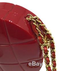 Auth CHANEL CC Choco Bar Heart Shaped Bag Red Plastic Leather Vintage AK25986f