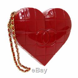Auth CHANEL Choco Bar Heart Shaped CC Clutch Party Bag Red Plastic VTG GS01907