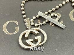 Auth GUCCI Necklace Ball Chain Inter Locking GG T bar Silver Ag925 17 B129-9