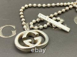 Auth GUCCI Necklace Ball Chain Inter Locking GG T bar Silver Ag925 17 B129-9