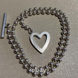 Authentic Gucci Boule Heart T Bar Necklace 925 Sterling Silver Necklace 15.5