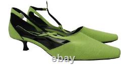 BY FAR Ladies Green Textile Kitten Heel T-Bar Bella Pumps Shoes EU39 UK6