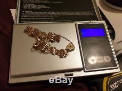 Bracelet 9 Ct Gold 5 Bar Gate Bracelet With Locking Heart/security Chain, Pretty