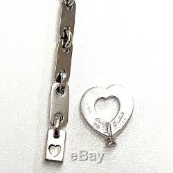 CARTIER 18K White Gold Fidelity Heart Key Bar Bracelet Sz. 6.75