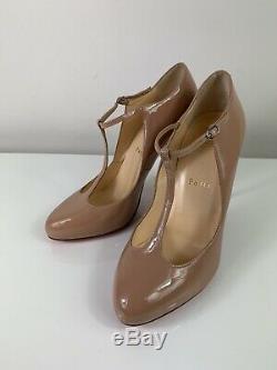 Christian Louboutin T Poppins 100 T-bar Nude Patent Pumps 39.5