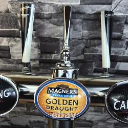 Chrome T Bar 3 Beer Pump Tap Font Home Bar Man Cave Carling Magners + Drip Trays