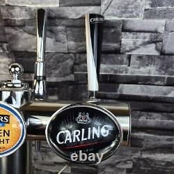 Chrome T Bar 3 Beer Pump Tap Font Home Bar Man Cave Carling Magners + Drip Trays