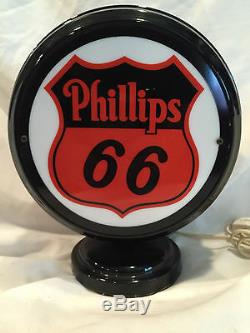 Collectible Man Cave Bar Phillips 66 Gasoline Gas Pump Globe Black & Orange Lamp