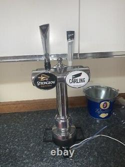 Double Chrome Beer pump tap pump font. Man cave/Bar. Used. Badges included