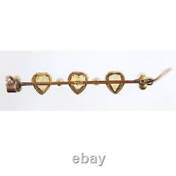 Fine Edwardian 15ct gold novelty bar brooch 3 heart shaped yellow topaz C. 1901+