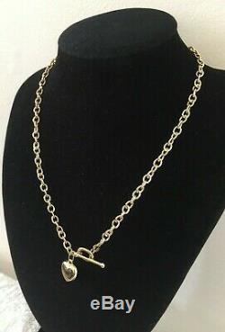 Fine Ladies 17 Vintage 9ct Gold Fancy Cable Link Necklace Chain + Heart & T-bar