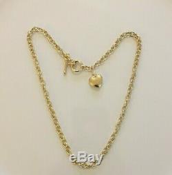 Fine Ladies 17 Vintage 9ct Gold Fancy Cable Link Necklace Chain + Heart & T-bar