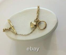Fine Ladies 7 Vintage 9ct Gold Fancy Cable Link Bracelet Chain + Heart & T-bar