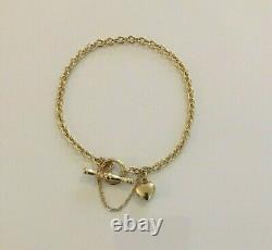Fine Ladies 7 Vintage 9ct Gold Fancy Cable Link Bracelet Chain + Heart & T-bar