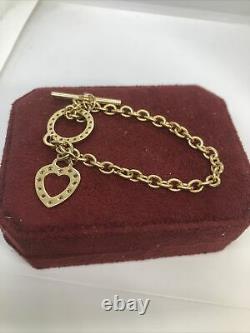 Fully HM 9CT Gold Albertina Chain With Circle, Heart Charms And A Hallmarked T Bar
