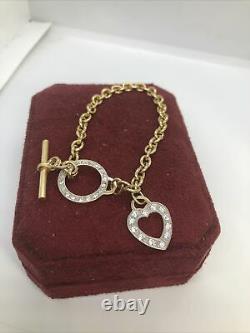 Fully HM 9CT Gold Albertina Chain With Circle, Heart Charms And A Hallmarked T Bar