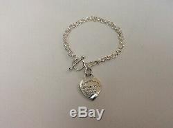 Genuine Solid Silver Tiffany Bracelet With Heart And T-bar