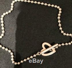 Gucci Sterling Silver T Bar Necklace 100% Genuine 925 Ball Chain Heart Toggle