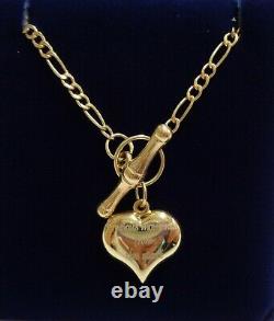 Heart Charm Necklace with T-Bar 375 (9ct) Yellow Gold Length 18in (46cm)