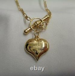 Heart Charm Necklace with T-Bar 375 (9ct) Yellow Gold Length 18in (46cm)