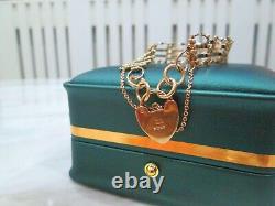 Heavy 1970s 9ct Solid Yellow Gold Heart Padlock Gate Bar Chain Bracelet 1976 9k