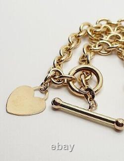 LOVE HEART LOCK 9ct Yellow Gold T-Bar and Hearts Belcher Chain Necklace 18