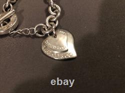 Ladies Genune TIFFANY & Co. Solid 925 Silver Double Heart Bracelet 8-5inch Used