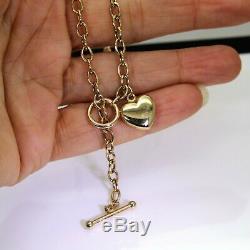Lariat T-bar Puffy Heart 9ct Rose Gold Chain 17 Necklace