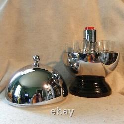 MCM Art Deco CHROME Sphere Ball Liquor Pump Bar Dispenser Set Decanter Shots