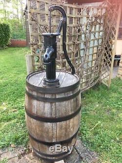 Old Oak Barrel And Vintage Water Pump Garden Feature, Bar Table