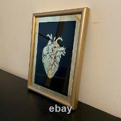 Original Reverse painted Glass Gold heart Sign Distressed Tattoo Anatomy Bar