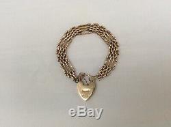 Outsanding Vintage 9ct Gold 4 Bar Gate Bracelet with Large Heart shaped Padlock